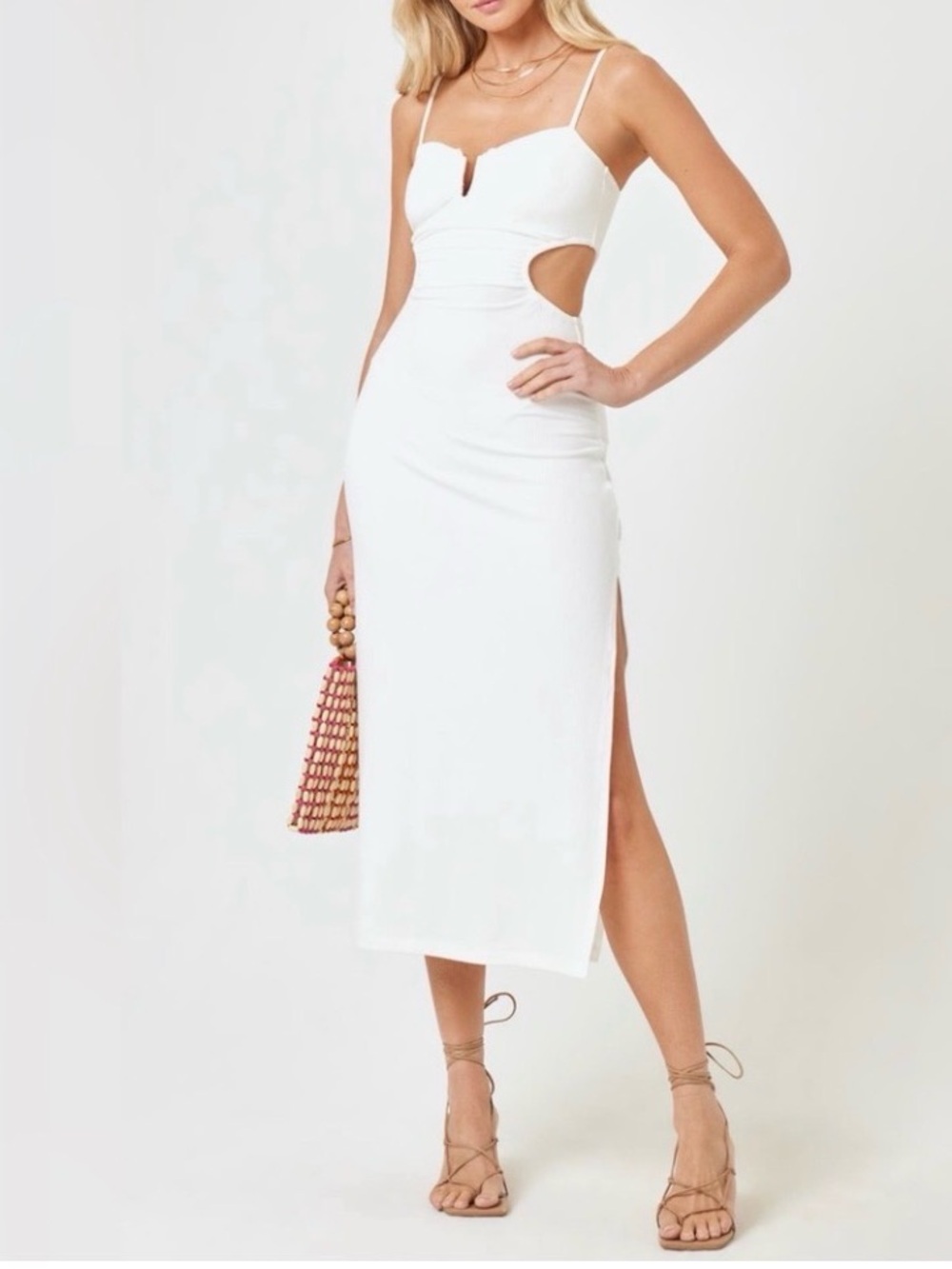 L*Space Cameron White Cutout Midi Dress with Side Slit